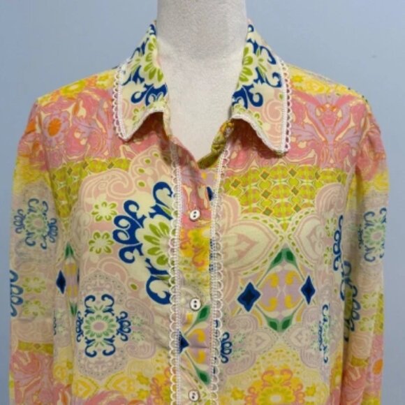 CYNTHIA ROWLEY Plus Long Sleeve Multicolor Blouse Size 1X - Picture 2 of 8